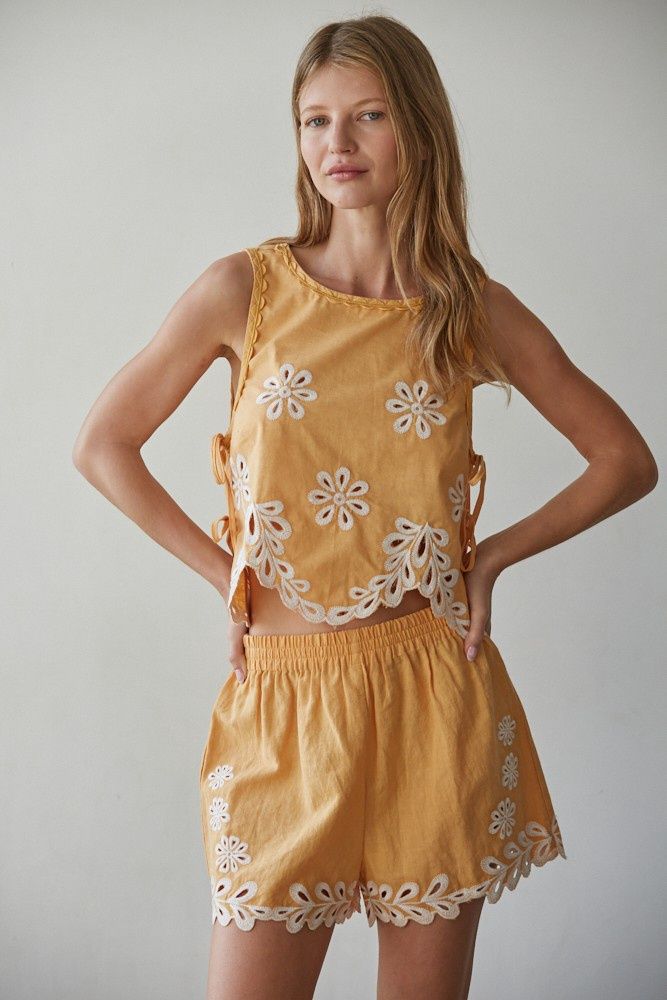 Sundaze Eyelet Detail Top - Bright Orange