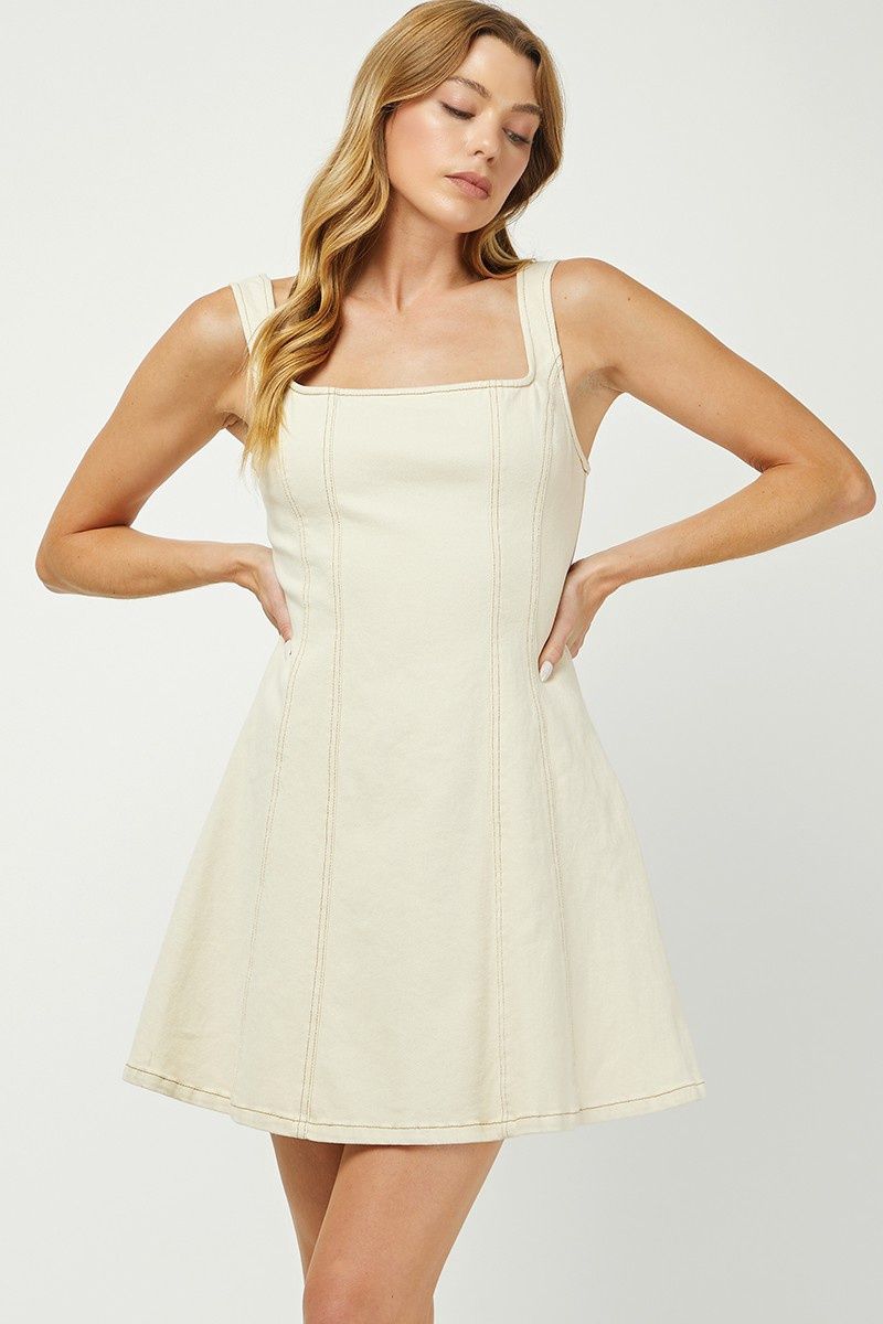 Adelle Square Neck Sleeveless Mini Dress - Ecru