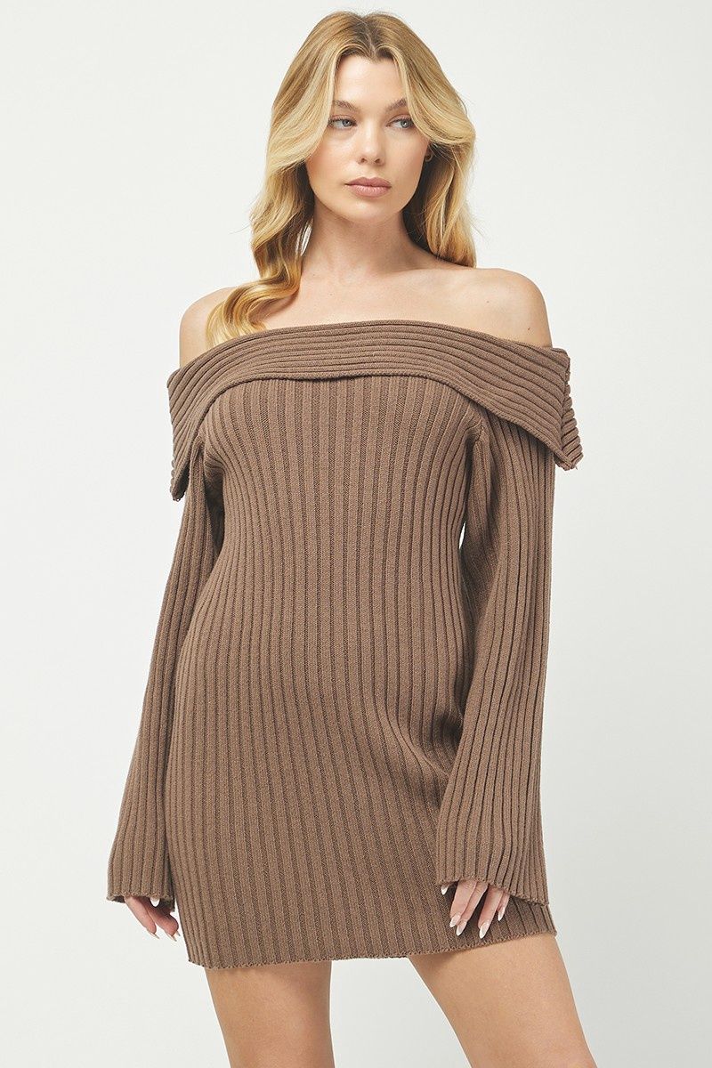 Don't We Long Sleeve Sweater Dress - Brown