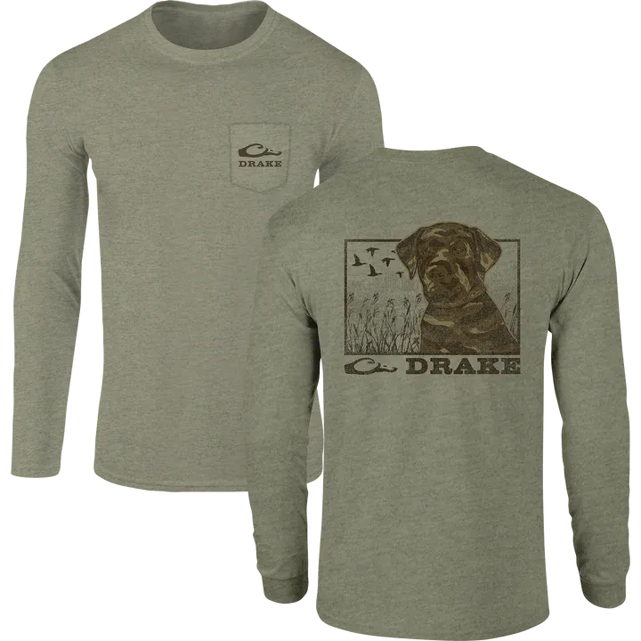 Chocolate Lab Long Sleeve Tee - Moss Grey