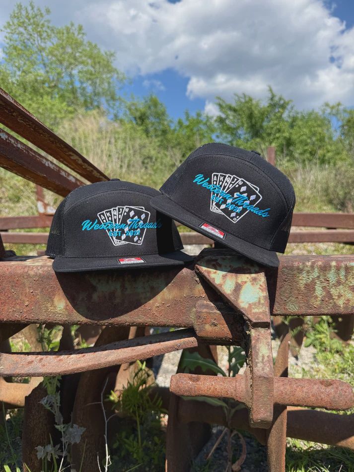 Blue Cards 7 Panel Hat - Black
