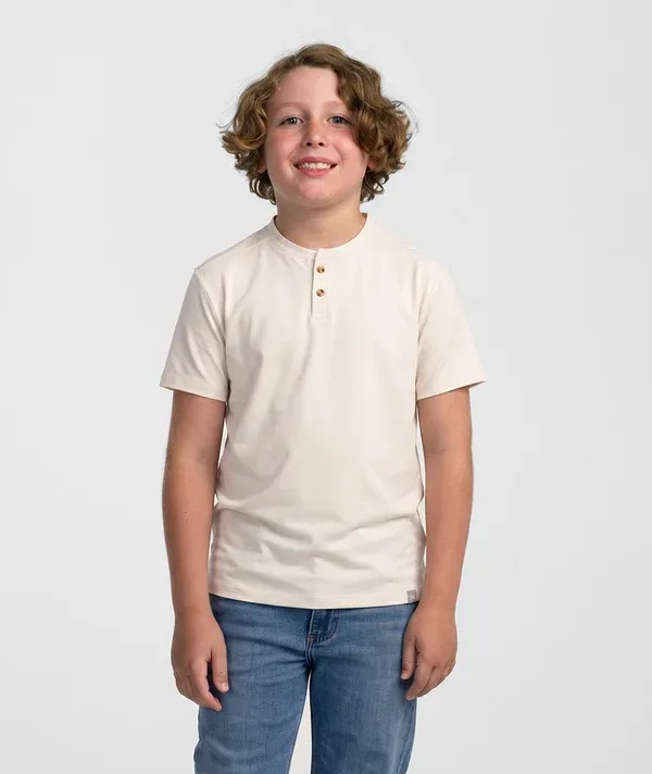 Youth Max Comfort Henley Short Sleeve - Oatmeal