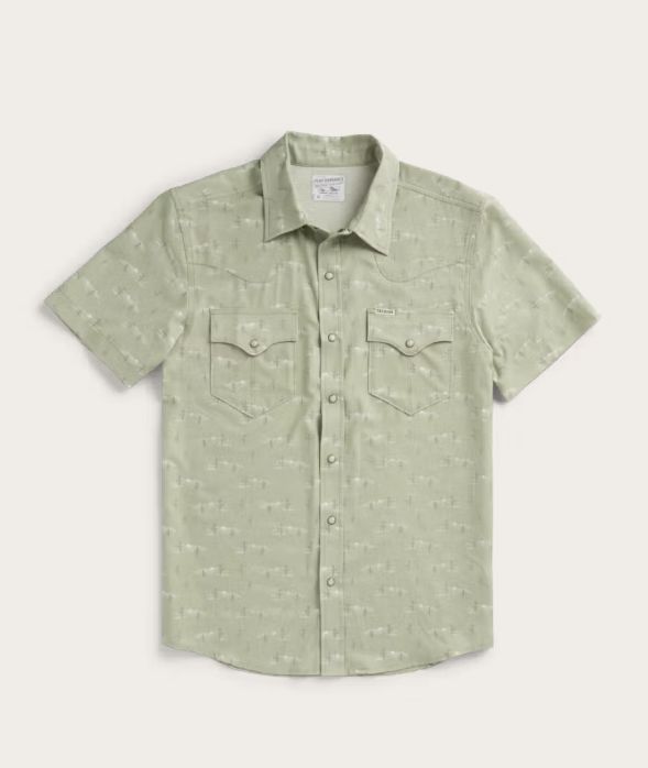 Men's Performance Western Short Sleeve Pearl Snap Shirt - Desert Sage/Light Sand