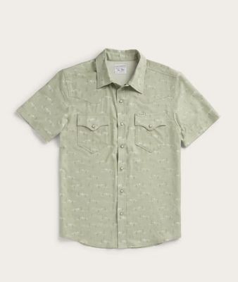 Men's Performance Western Short Sleeve Pearl Snap Shirt - Desert Sage/Light Sand