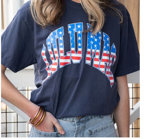 Lulu Mac Short Sleeve T-Shirt - Navy/ Flag