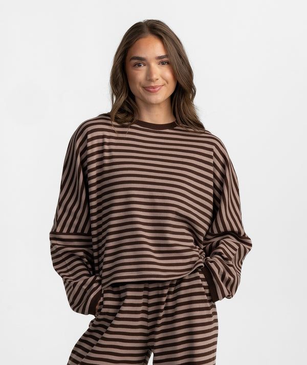 On The Line Long Sleeve Top - Chocolate Bark