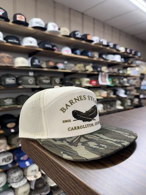 Turkey Feather 7 Panel Hat - Cream/Greenleaf