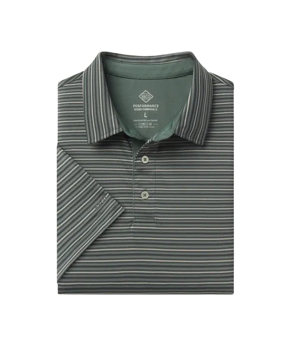 Riverbend Short Sleeve Stripe Polo - Moss Rock