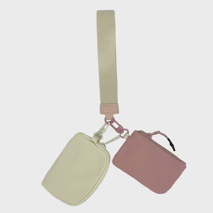 Wristlet Key Chain Double Pouch - Cream / Mauve