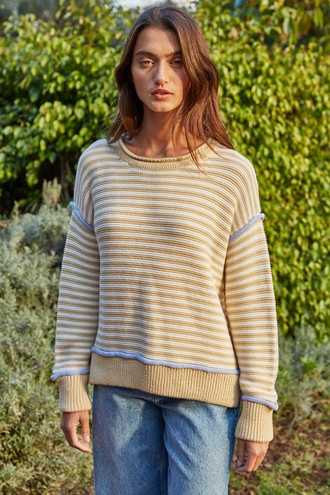 Tabitha Striped Sweater - Mustard / White
