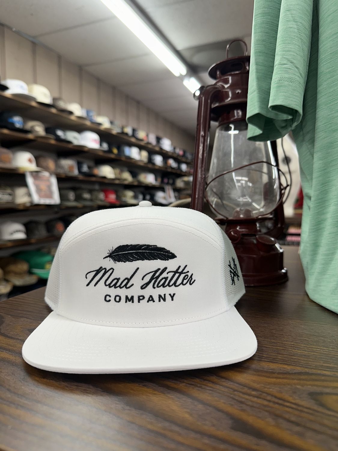 Feather 7  Panel Trucker Hat - White