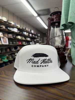 Feather 7  Panel Trucker Hat - White