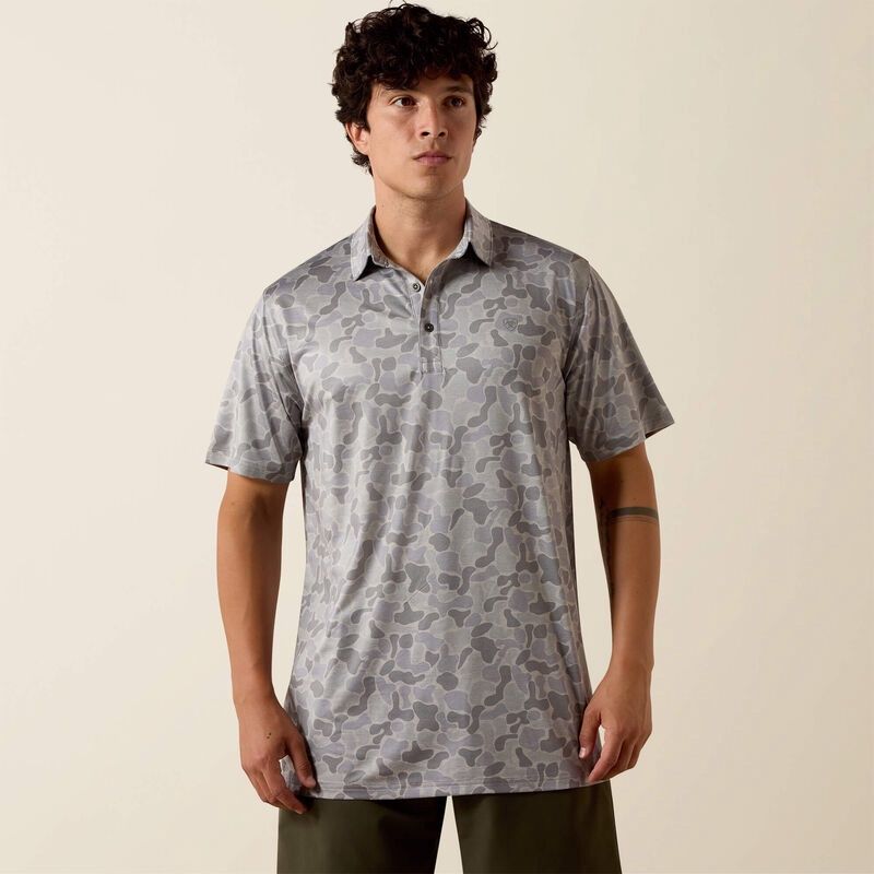 All Over Print Heathered Fitted Polo - Sky Rocket Camo Print