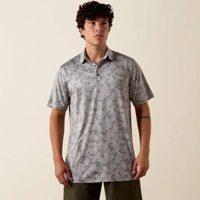 All Over Print Heathered Fitted Polo - Sky Rocket Camo Print