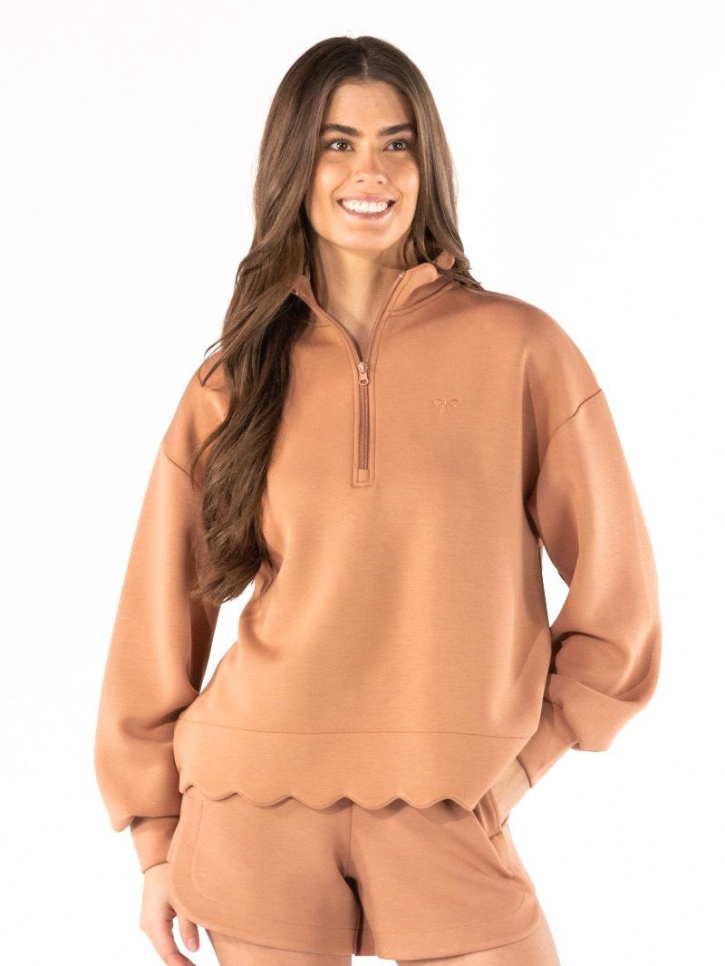 Scalloped Long Sleeve Pullover - Mocha