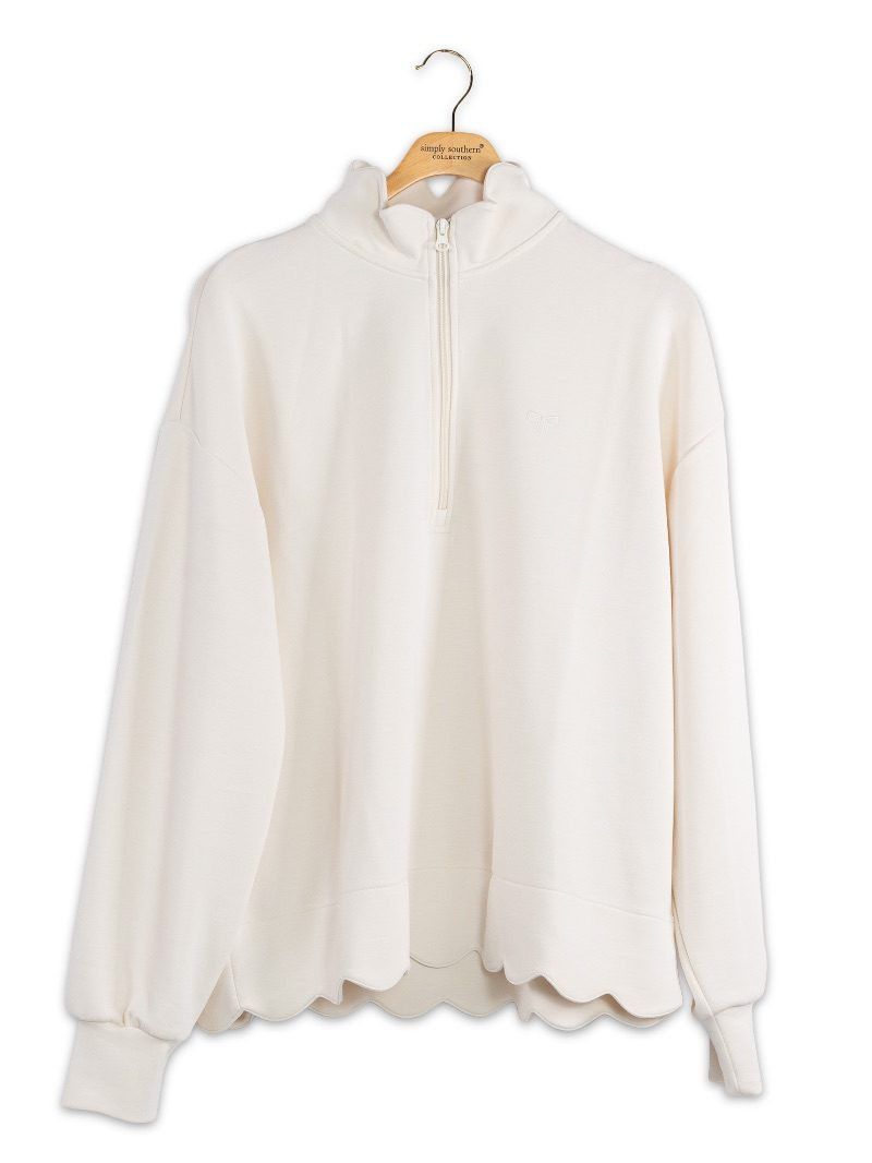 Scalloped Long Sleeve Pullover - Ivory