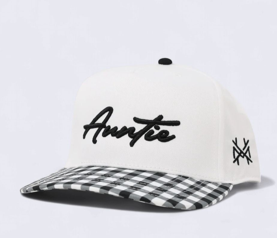 Auntie Snapback Hat - Black Check / White