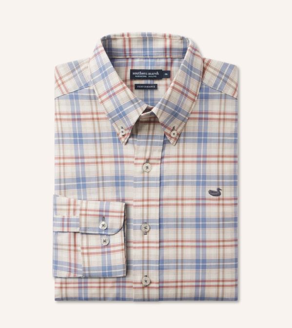Highlands Lattice Performance Dress Shirt - Slate and Burnt Taupe