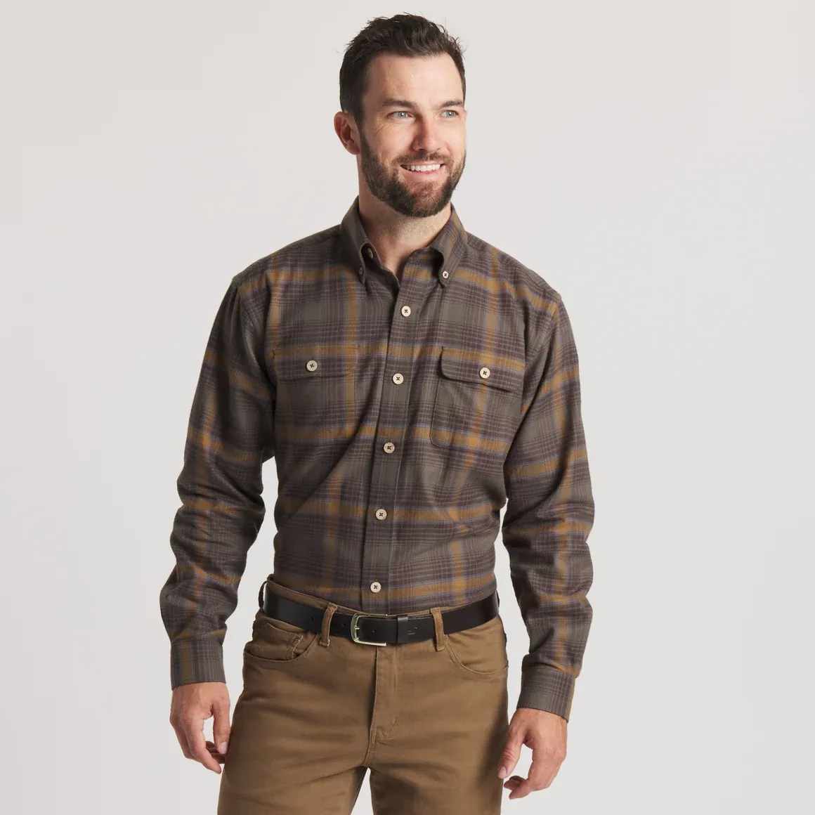 Woodruff Twill Flannel - Dark Olive &amp; Stone Brown