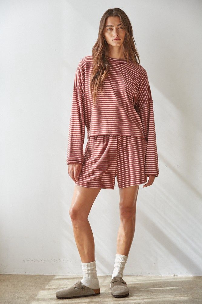 Midweek Striped Shorts - Brick Rose White