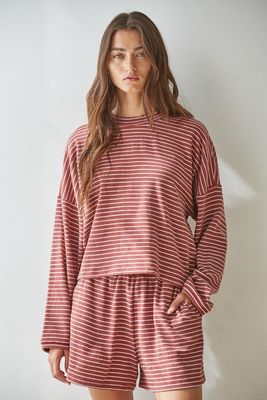 Midweek Striped Long Sleeve Top - Brick Rose White