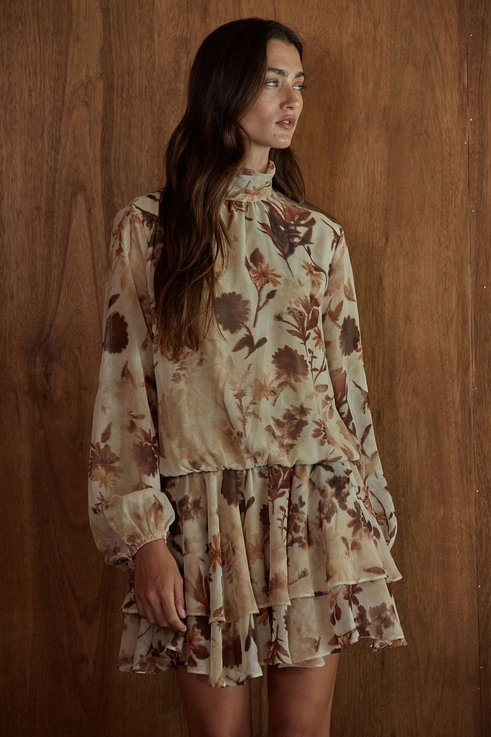 brown mini flowy dress Women'S Long Sleeve Mini Dress Boat Neck Ruffle Bodycon Mini Flowy Cocktail Party Dresses Red L