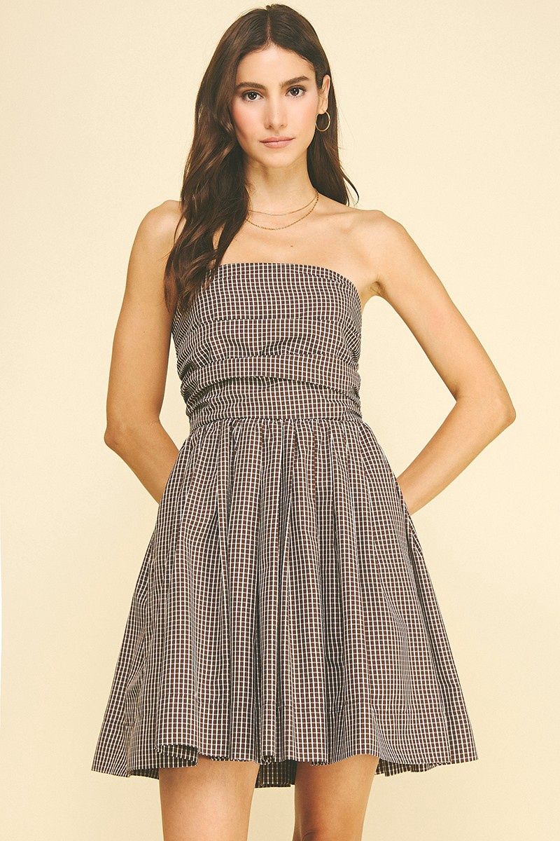 Call It A Day Strapless Mini Dress - Brown