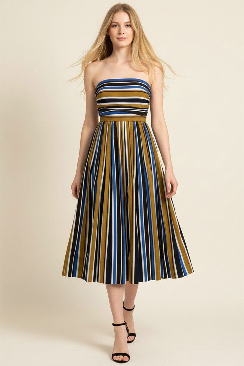 Karmen Strapless Midi Dress - Navy Brown