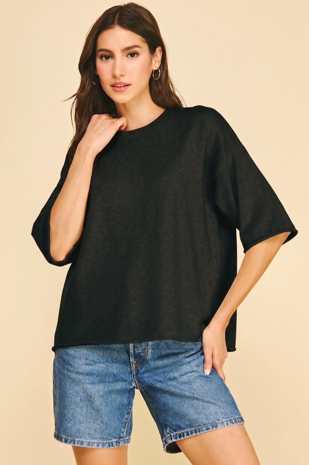 Jessica Short Sleeve Sweater - Black