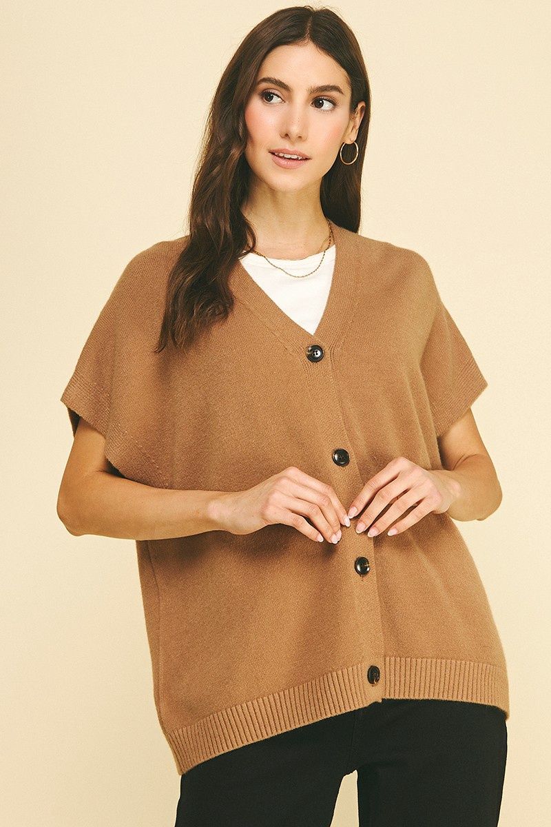 Olivia Button Down Sweater Vest - Camel