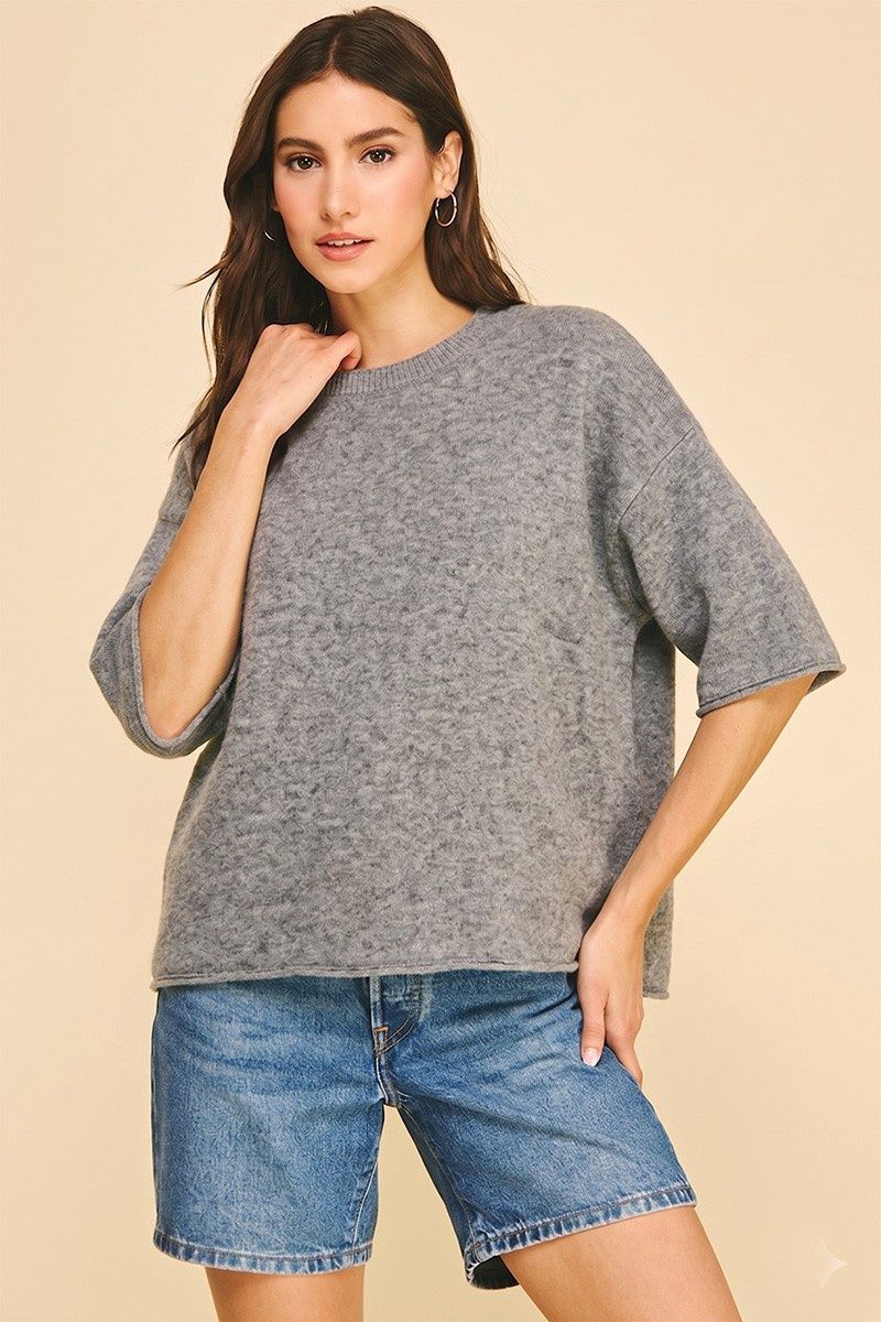 Jessica Short Sleeve Sweater - Heather Grey
