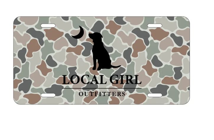 Forest Camo Flora Dog &amp; Moon License Plate