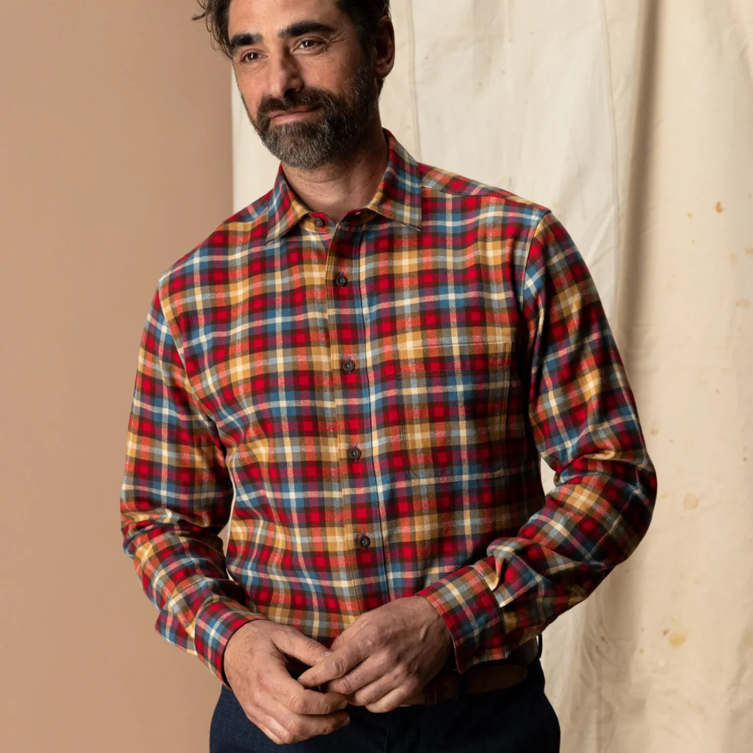 Long Sleeve Cotton Flannel Sport Shirt - Dunwell Plaid