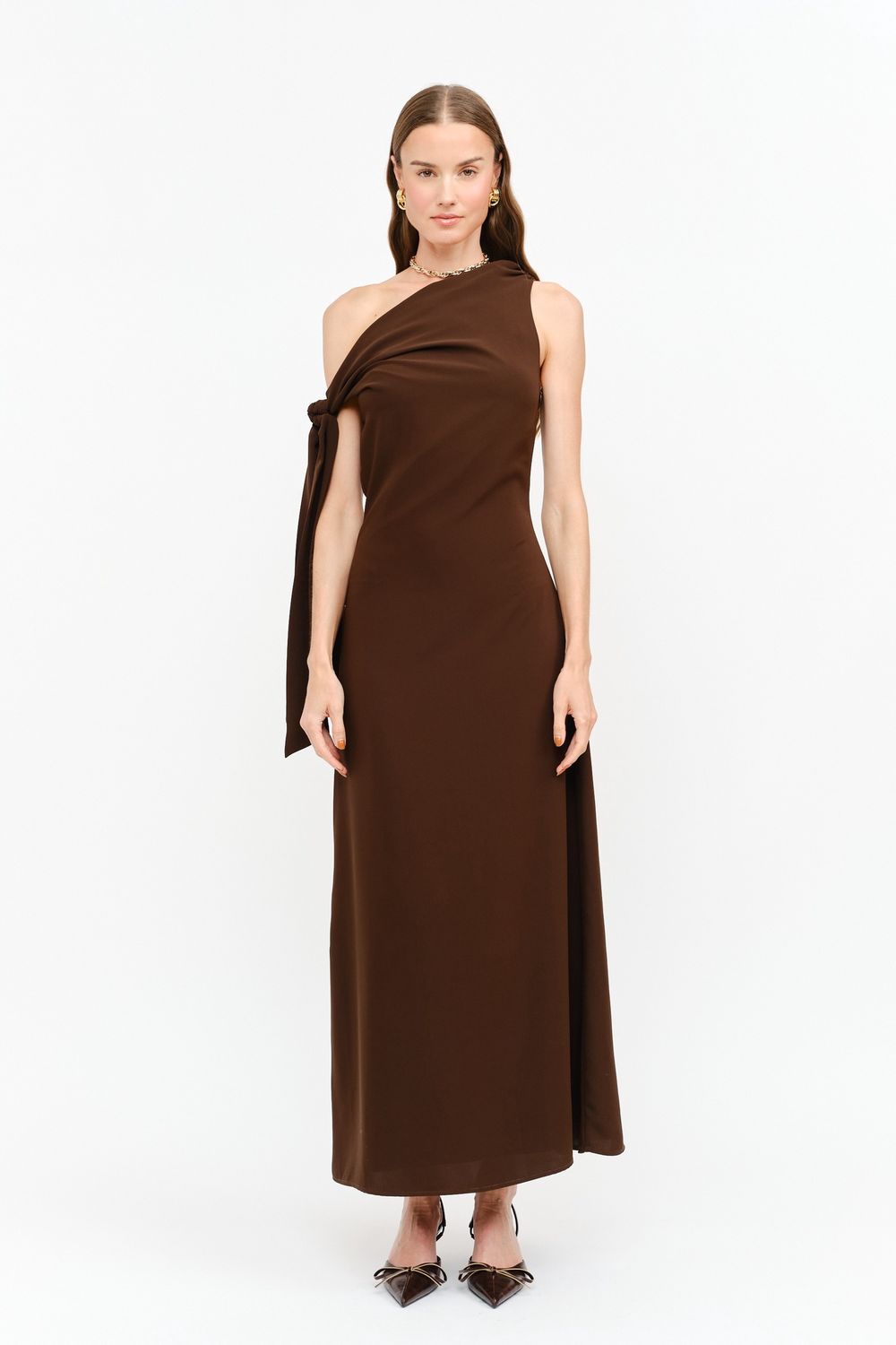 Remie Off The Shoulder Maxi Dress - Brown