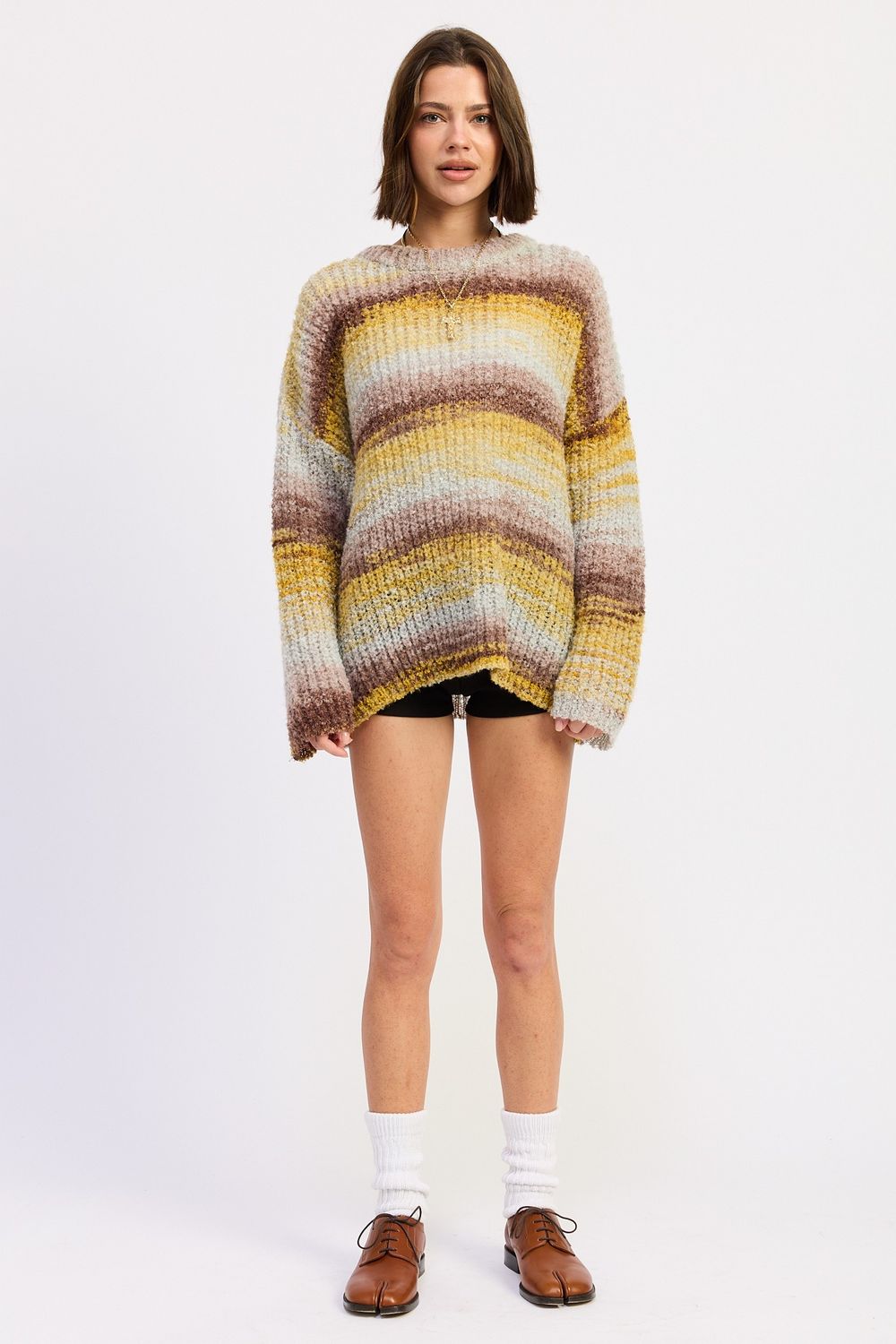 The Right Time Stripe Sweater - Yellow Brown Mix