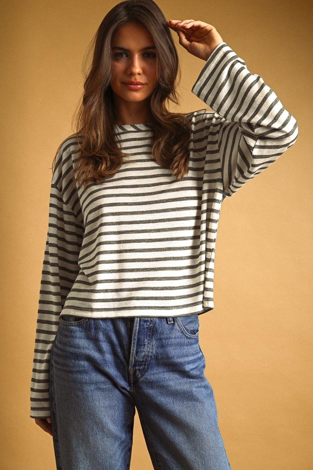 Jane Long Sleeve Striped Top - Olive