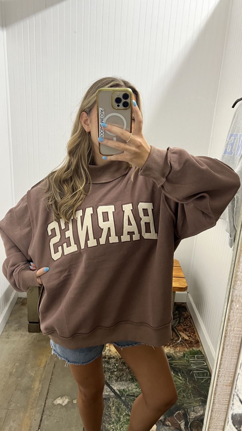 Barnes Embroidered Mockneck Sweatshirt - Brown