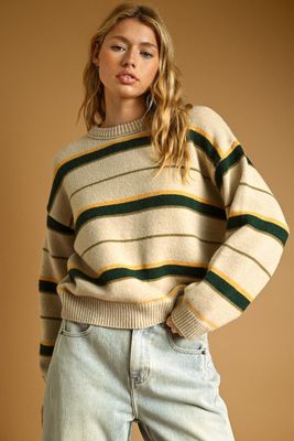 The Way Striped Sweater - Tan / Green