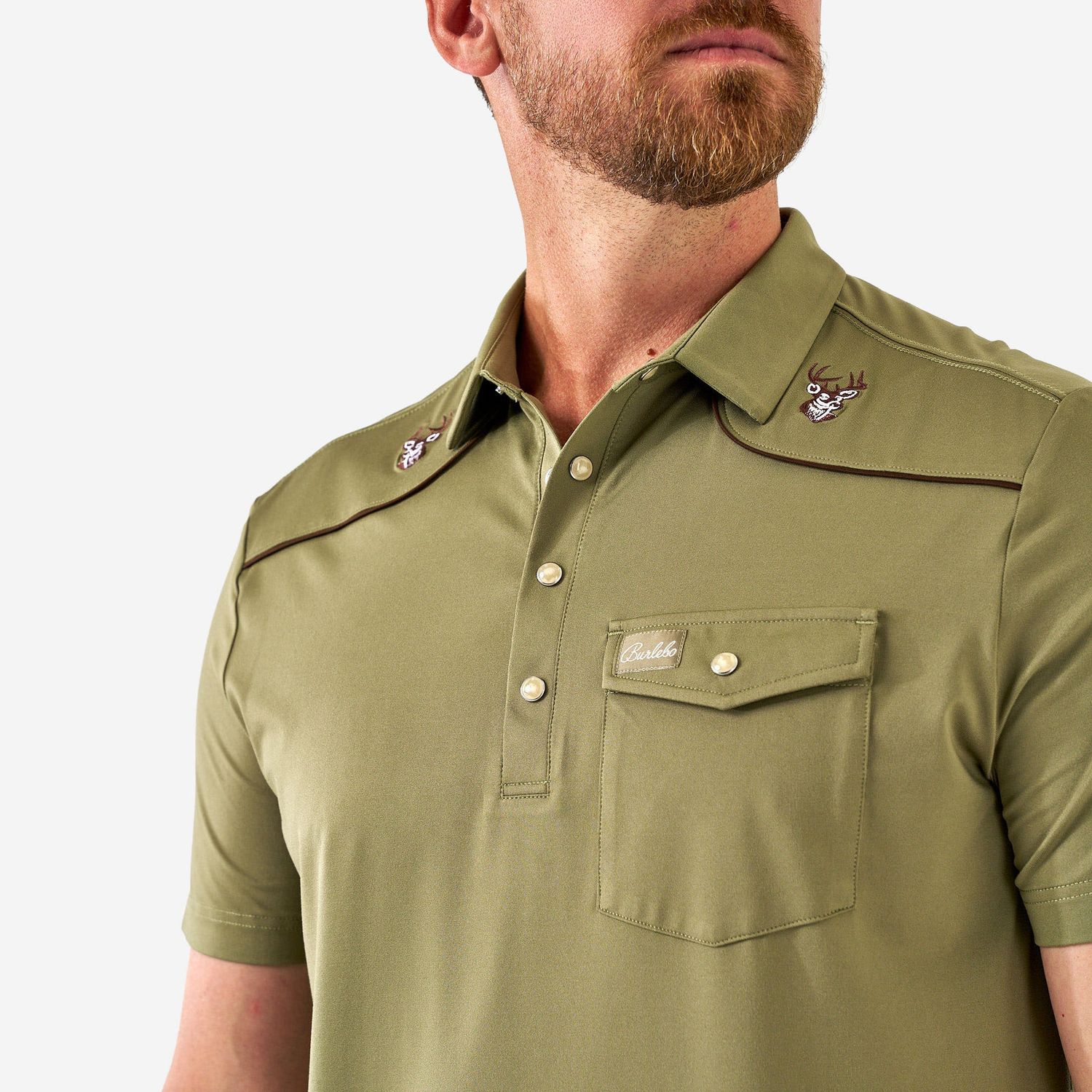 Pearl Snap Performance Polo - Whitetail Deer Green