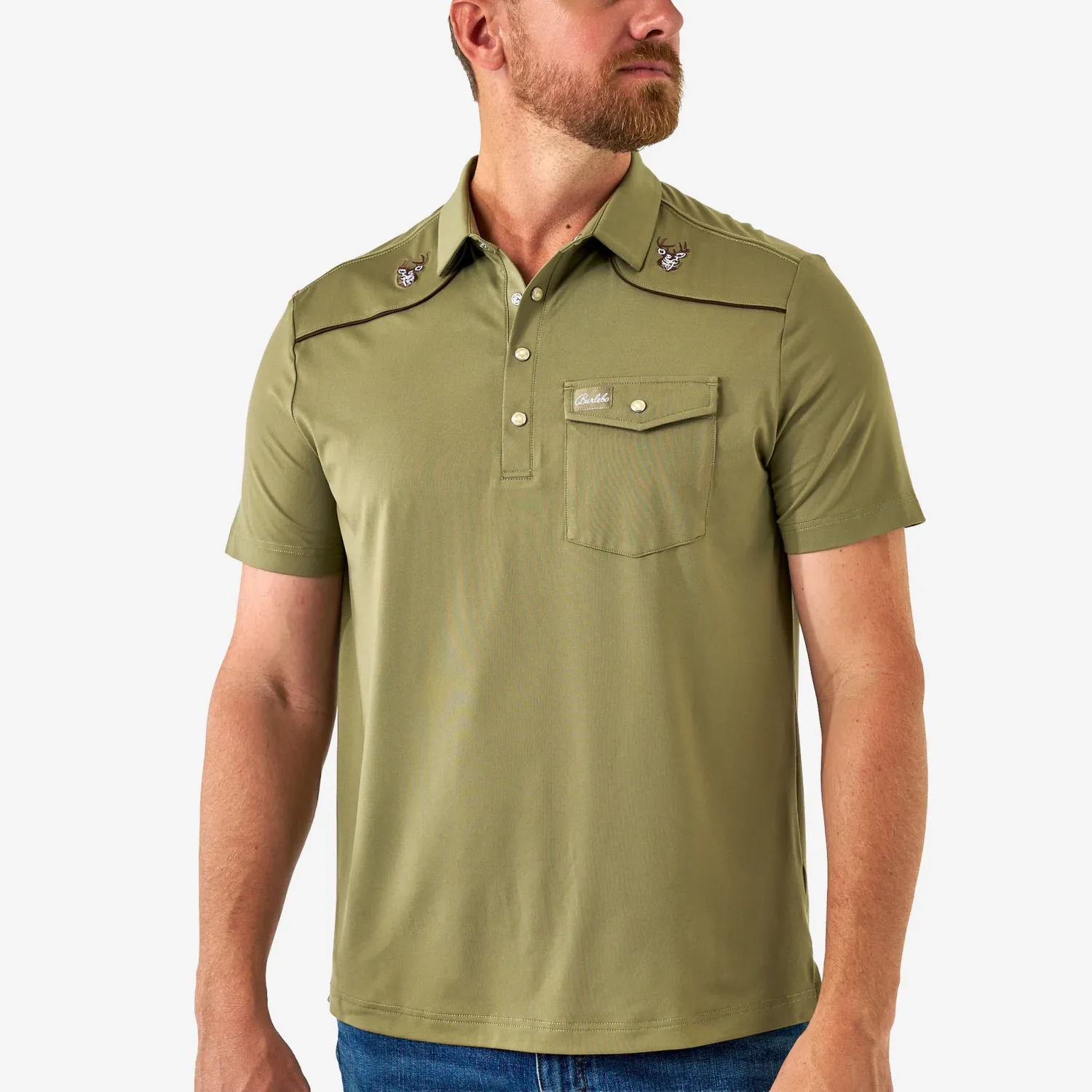 Pearl Snap Performance Polo - Whitetail Deer Green