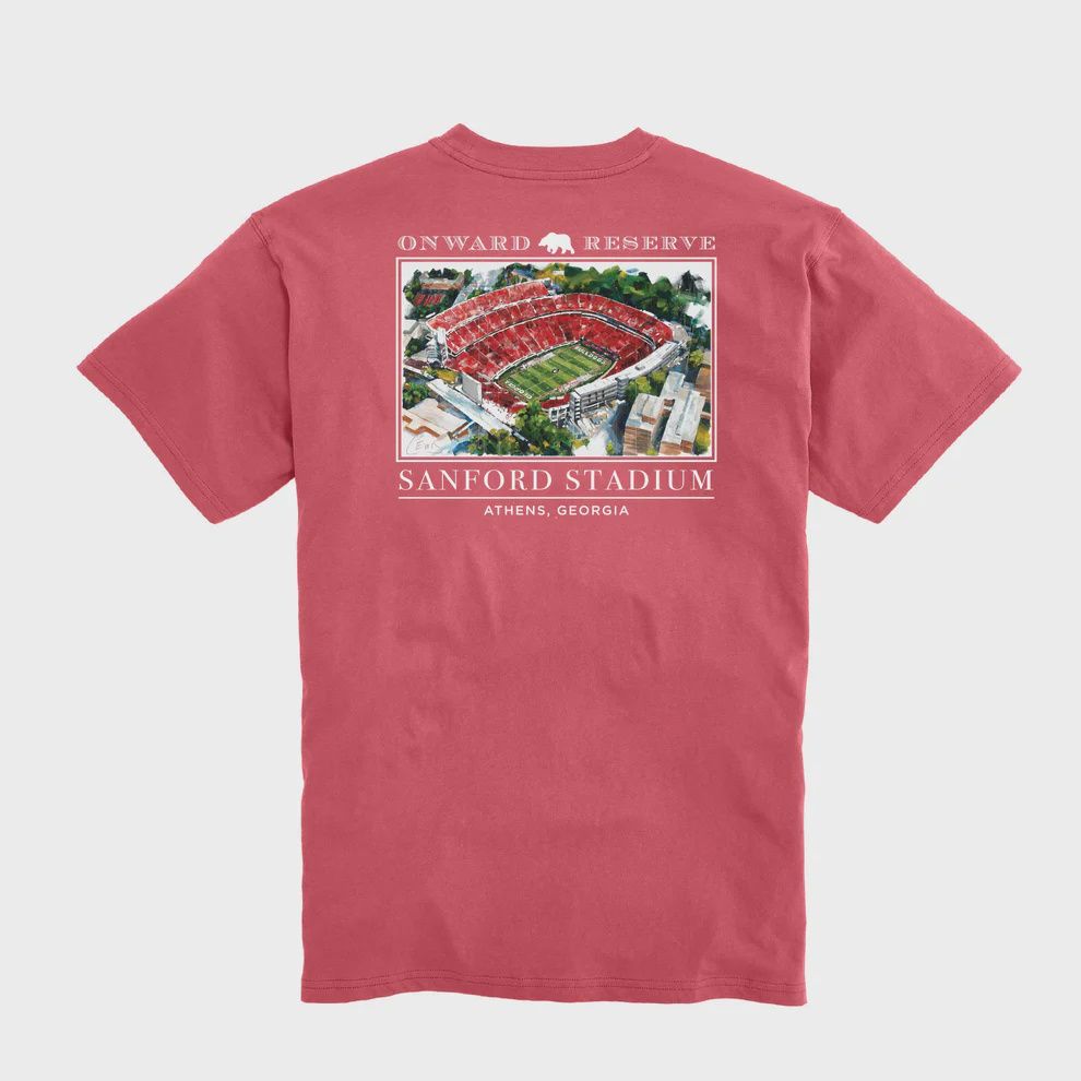 UGA Lewis Sanford Stadium Short Sleeve Tee - Washed Red