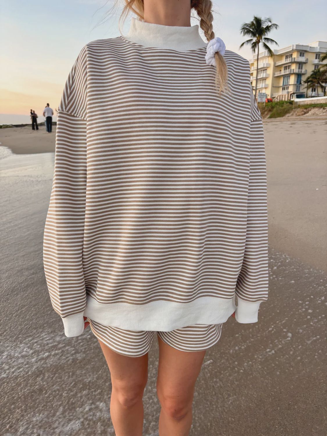 Brown and White Big Striped Mock Neck - Brown/White
