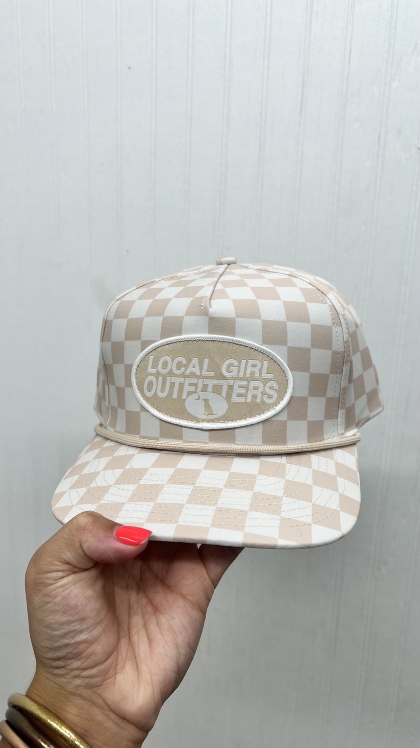 Modern Oval Rope Hat - Khaki Checker