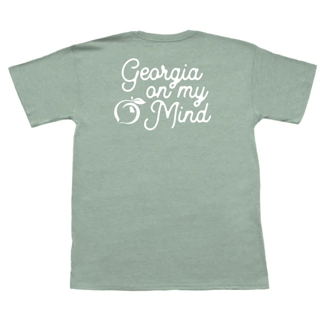 Georgia On My Mind Short Sleeve Pocket Tee - Heathered Sage