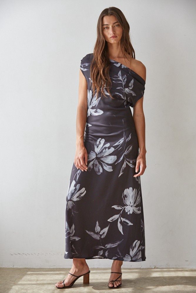 Raven Floral Maxi Dress - Black Grey