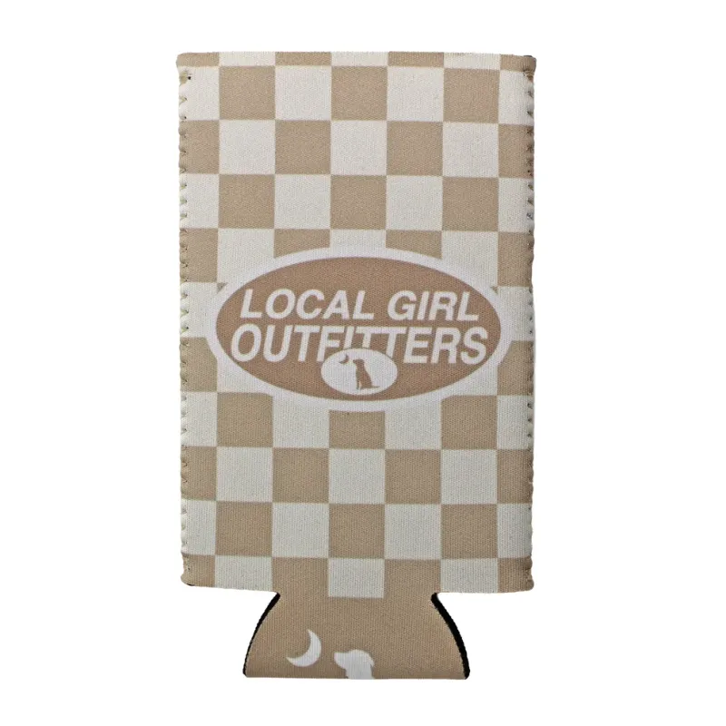 Modern Oval Slim Koozie - Khaki Checker
