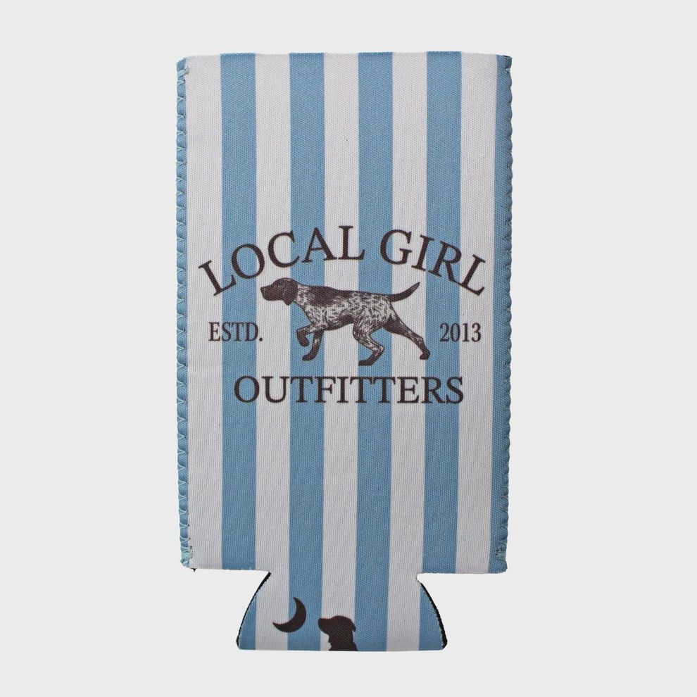 Classic Spotter Slim Koozie - Baby Blue/White Stripes