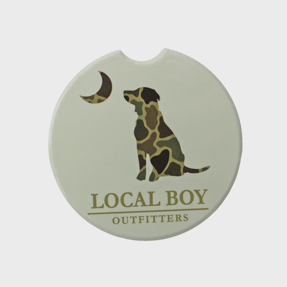 Brush Camo Dog &amp; Moon Car Coaster - Silver