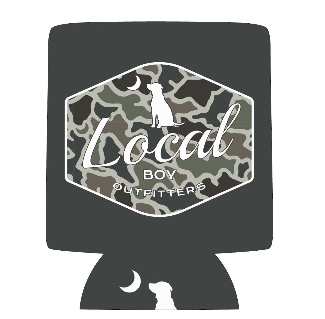 Dog &amp; Moon Camo Badge Koozie - Charcoal