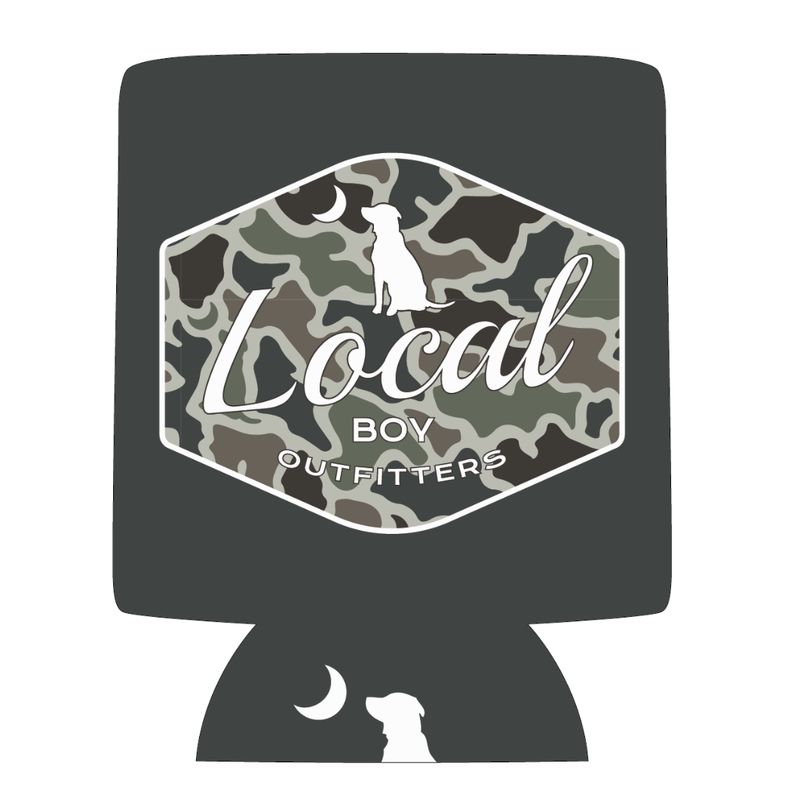 Dog &amp; Moon Camo Badge Koozie - Charcoal